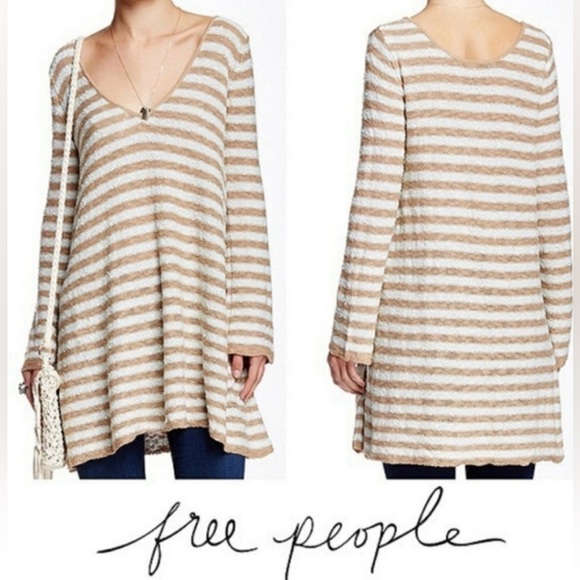 Free People Dresses & Skirts - FREE PEOPLE Sweater Dress Women's Counting Stripe Swing Tunic Camel Mint Sz S